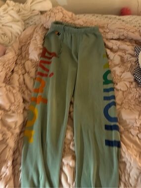 Aviator Nation Sage Green Sweatpants with Rainbow Side Logo